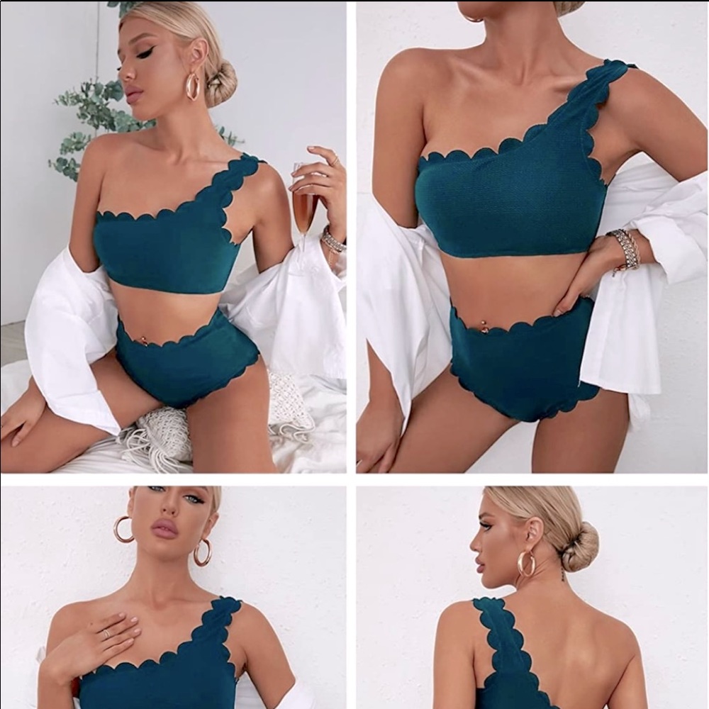 Scalloped one shoulder bikini NEVER WORN